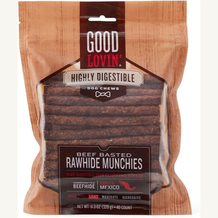 Good Lovin highly digestible beef basted rawhide munchies forty count
