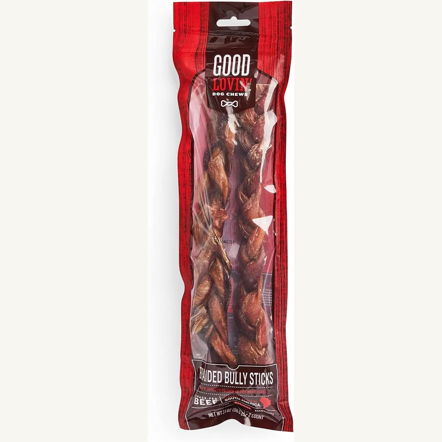 Good Lovin braided bully stick dog chew two count twelve inch