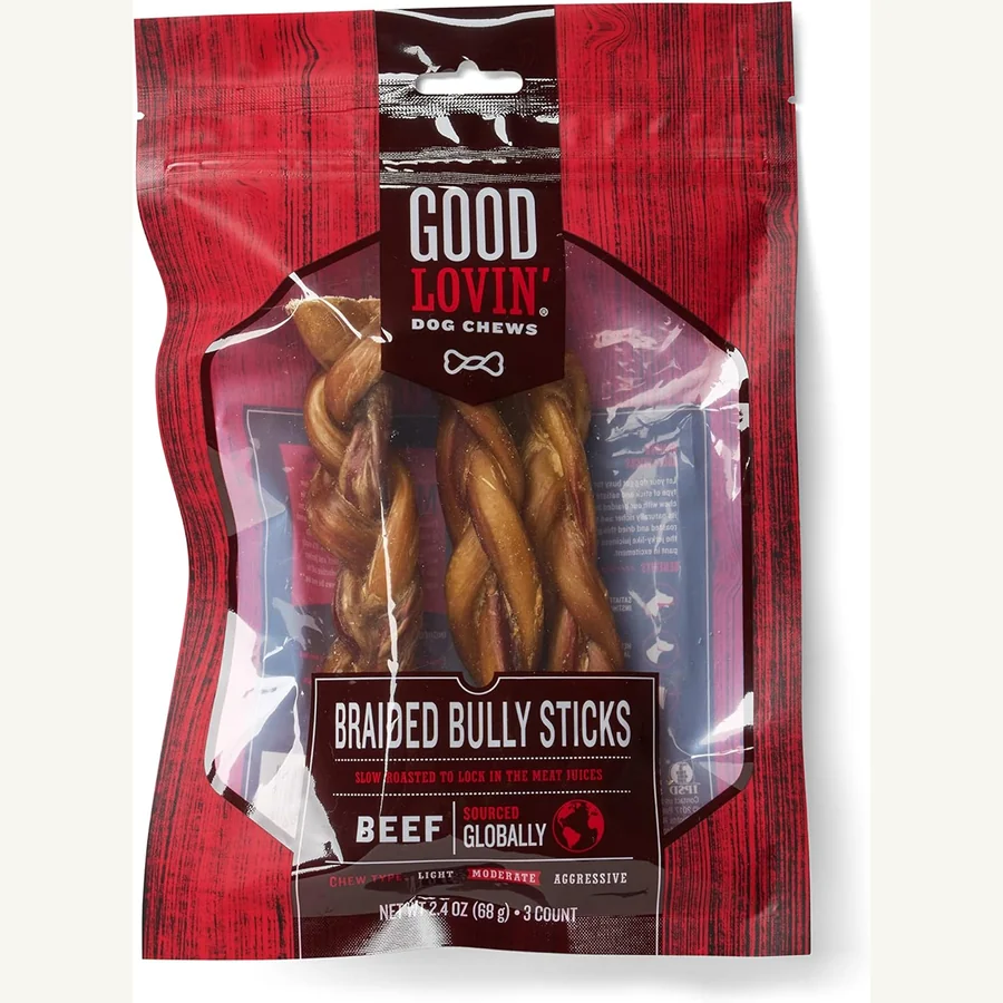 Good Lovin braided bully stick dog chew three count 2.4 ounce