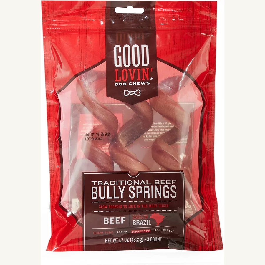 Good Lovin traditional beef bully spring dog chew three count