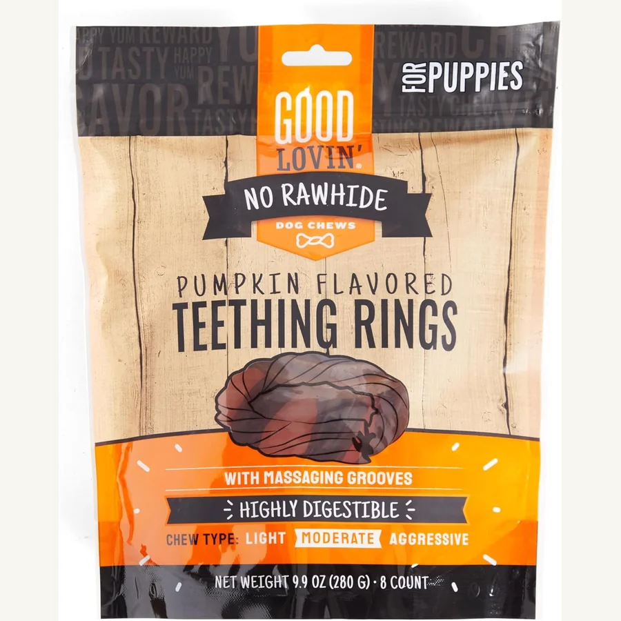 Good Lovin rawhide free pumpkin puppy ring dog treats eight count