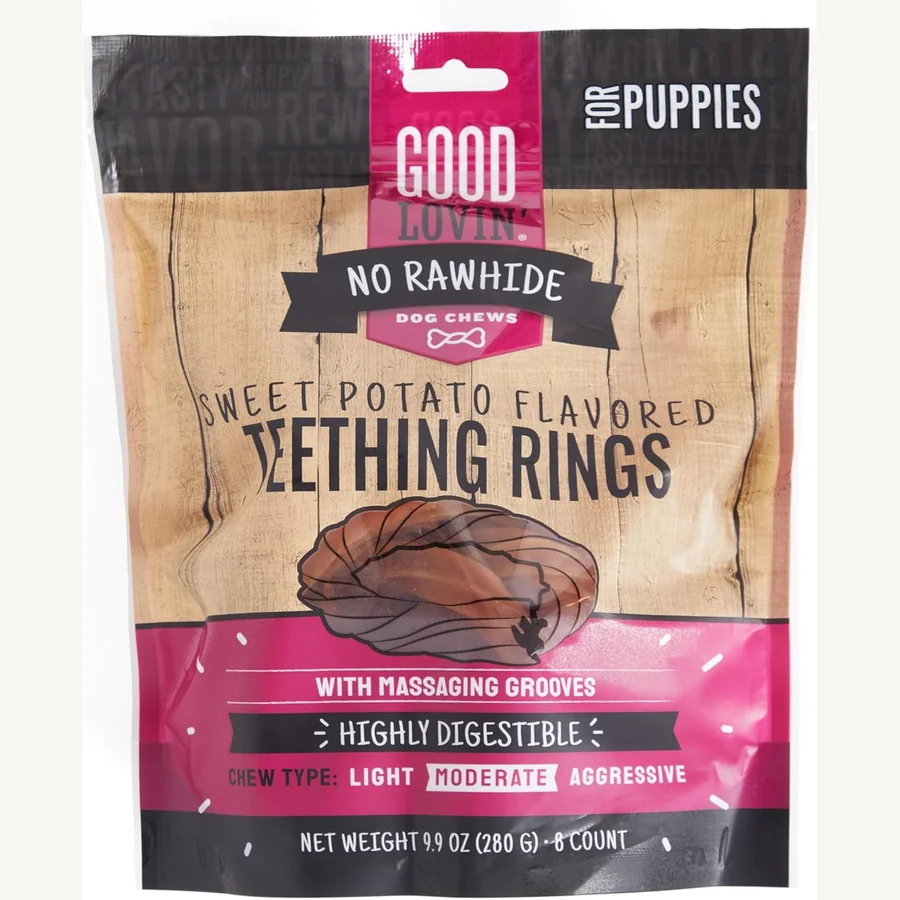 Good Lovin rawhide free sweet potato puppy ring dog treats eight count